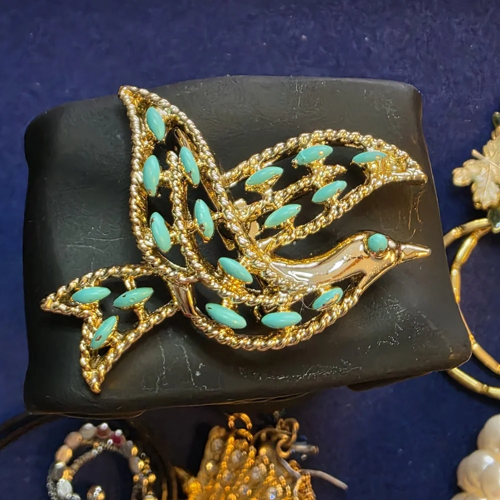 Vintage Gerry’s Gold Tone Bird Brooch Turquoise Cabochons Mid Century 585 - Picture 4 of 8